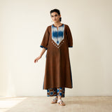 Rekha Slub Cotton Statement Kurta Set - Mud Brown