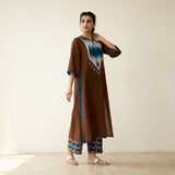 Rekha Slub Cotton Statement Kurta Set - Mud Brown