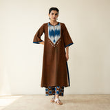 Rekha Slub Cotton Statement Kurta Set - Mud Brown