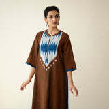 Rekha Slub Cotton Statement Kurta Set - Mud Brown