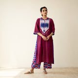 Rekha Slub Cotton Statement Kurta Set - Very Berry