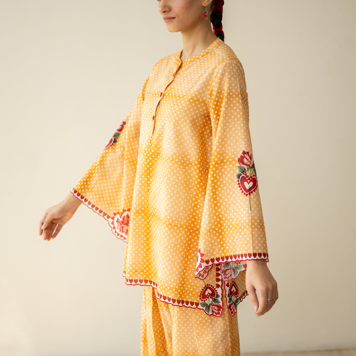 Chameli Mulmul Cotton Farshi Set - Turmeric