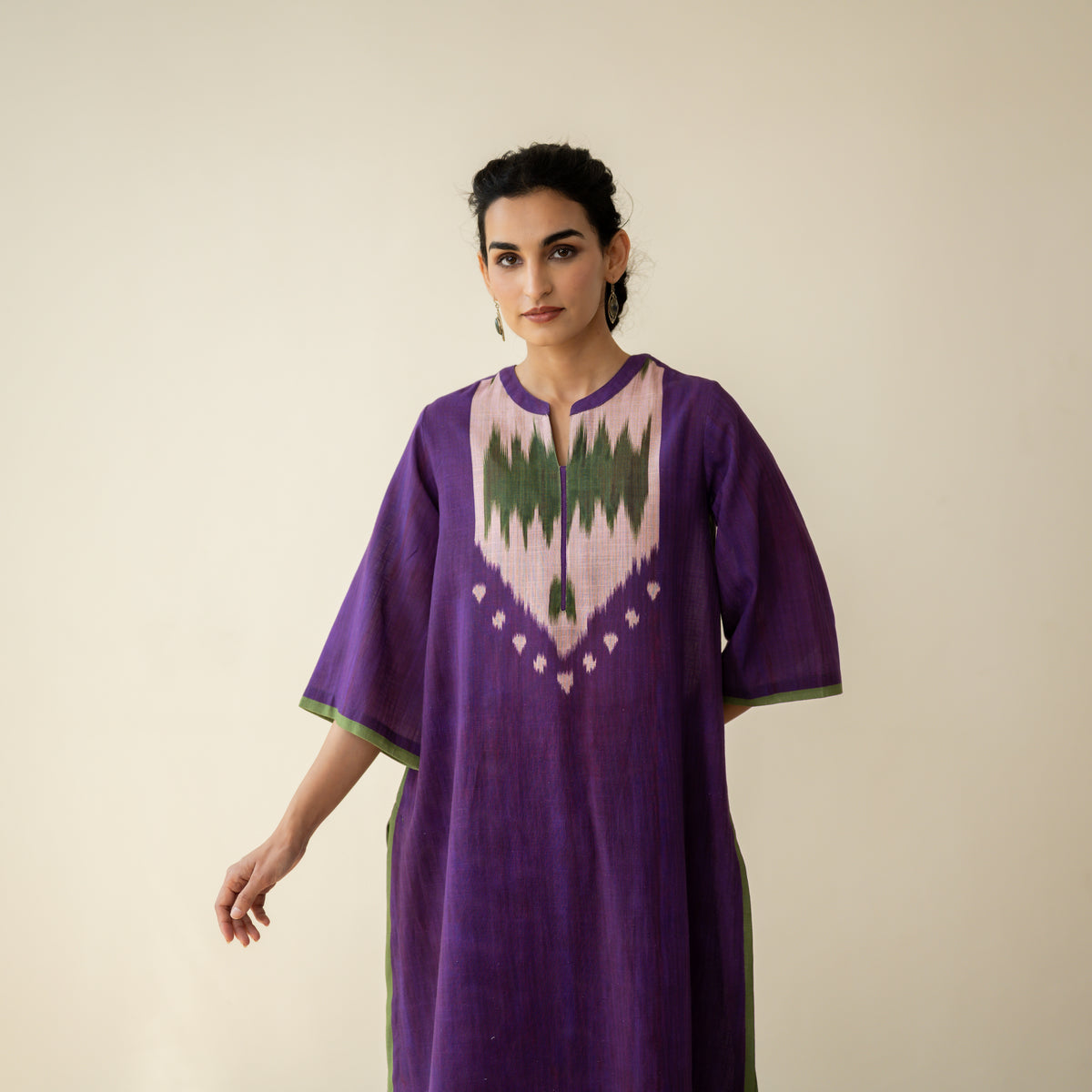 Rekha Slub Cotton Statement Kurta Set - Violet
