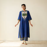 Rekha Slub Cotton Statement Kurta Set - Royal Blue