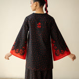 Senorita Hand Embroidered Mulmul Cotton Farshi Set - Dramatic Black