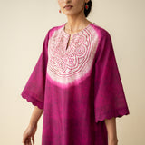 Vamika Hand Embroidered Slub Cotton Kurta Set - Berry Drama