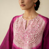 Vamika Hand Embroidered Slub Cotton Kurta Set - Berry Drama