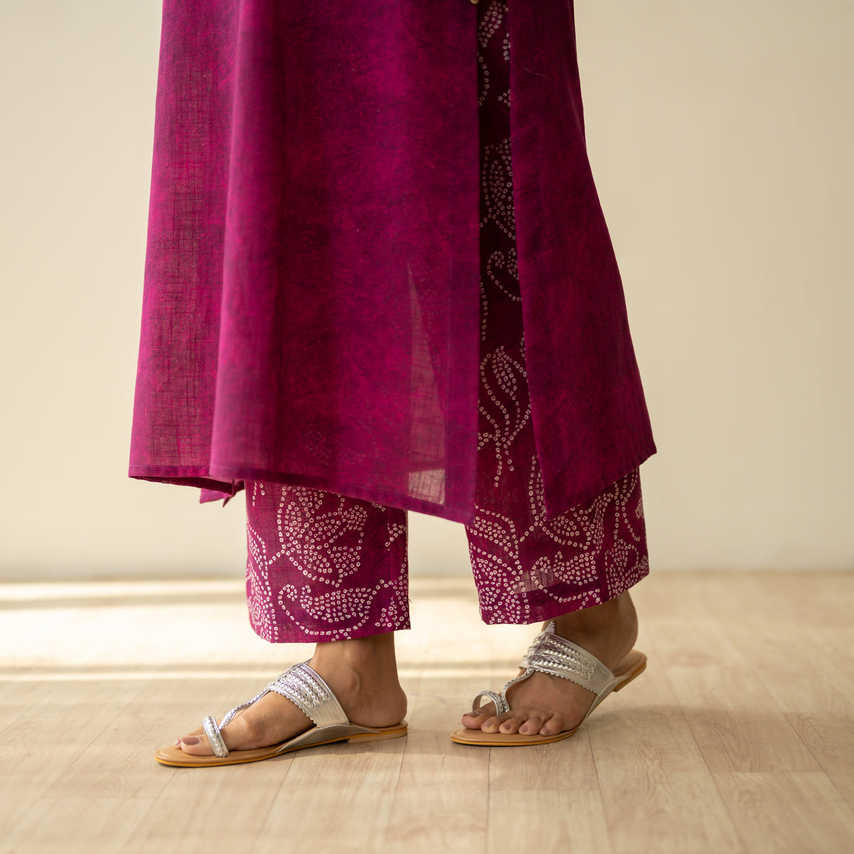 Vamika Hand Embroidered Slub Cotton Kurta Set - Berry Drama