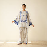 Senorita Hand Embroidered Mulmul Cotton Farshi Set - Blue
