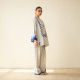 Senorita Hand Embroidered Mulmul Cotton Farshi Set - Blue