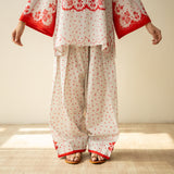 Senorita Hand Embroidered Mulmul Cotton Farshi Set - Tomato Red