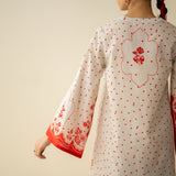 Senorita Hand Embroidered Mulmul Cotton Farshi Set - Tomato Red