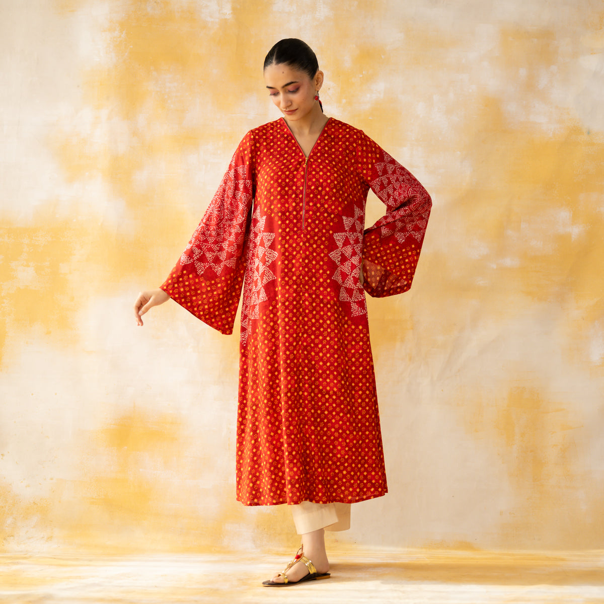Kritika Statement Modal Kurta - Tomato Red