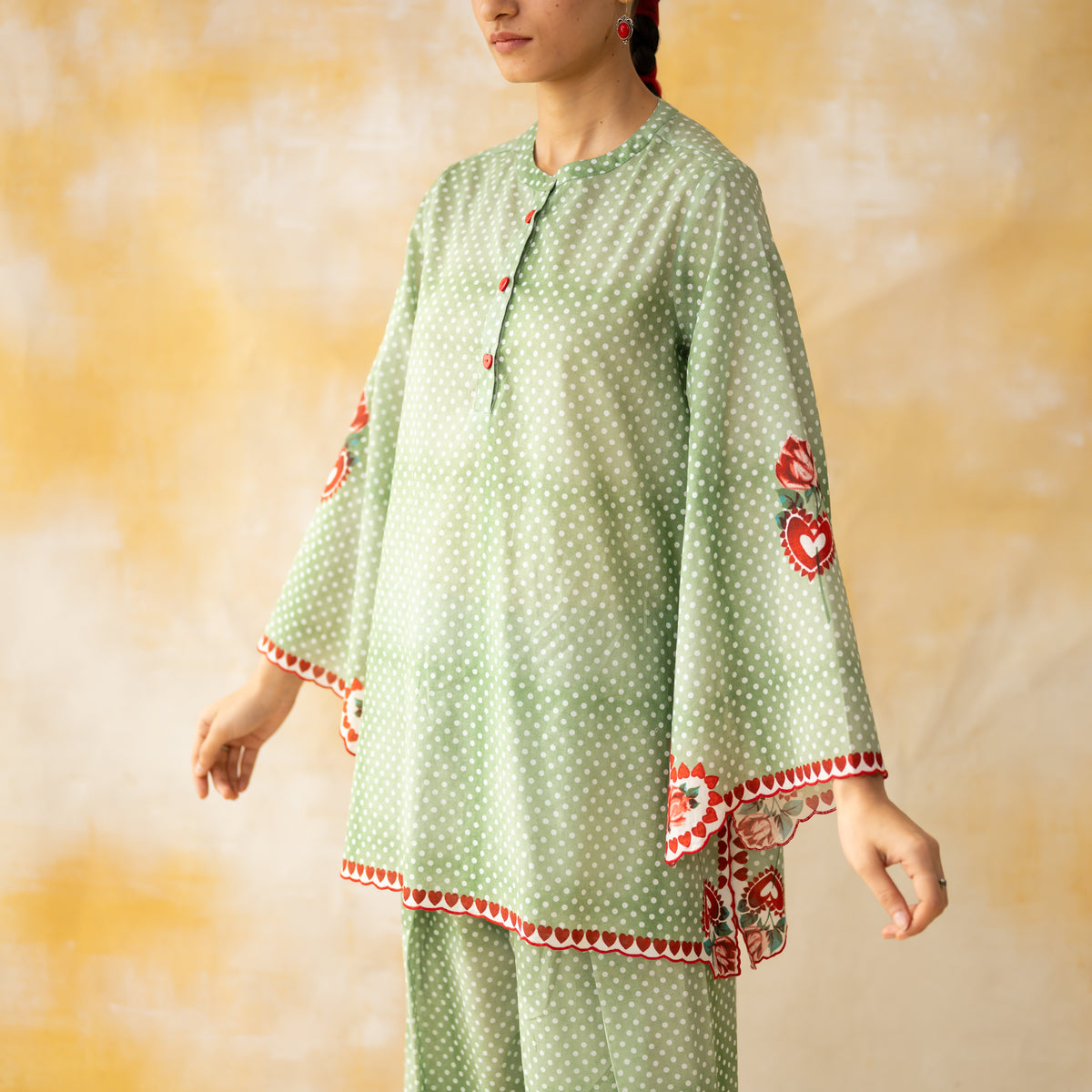 Chameli Mulmul Cotton Farshi Set - Pista