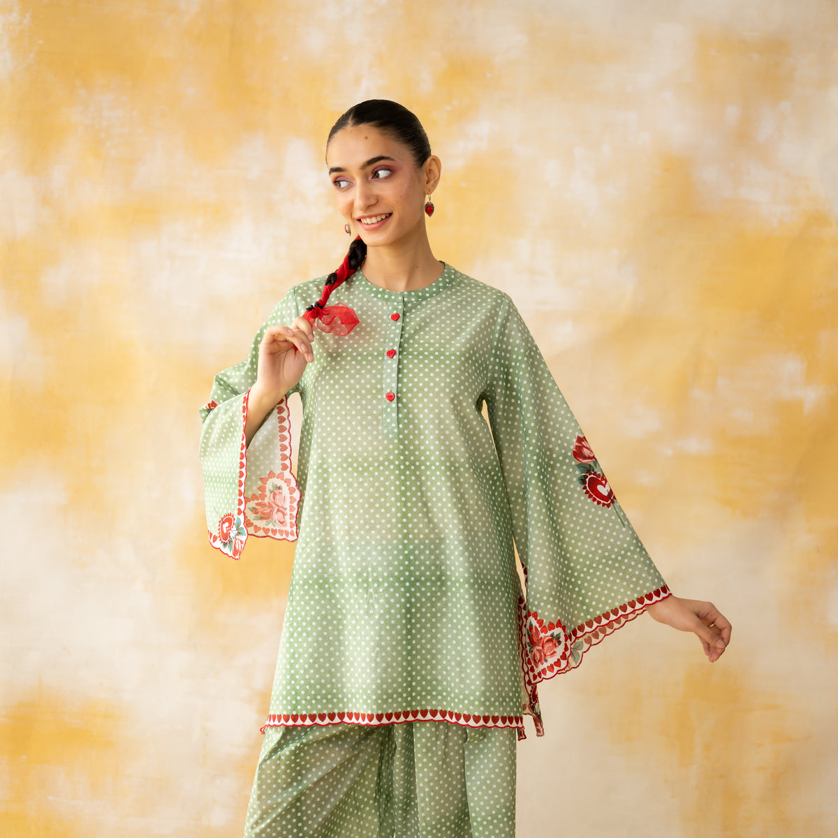 Chameli Mulmul Cotton Farshi Set - Pista