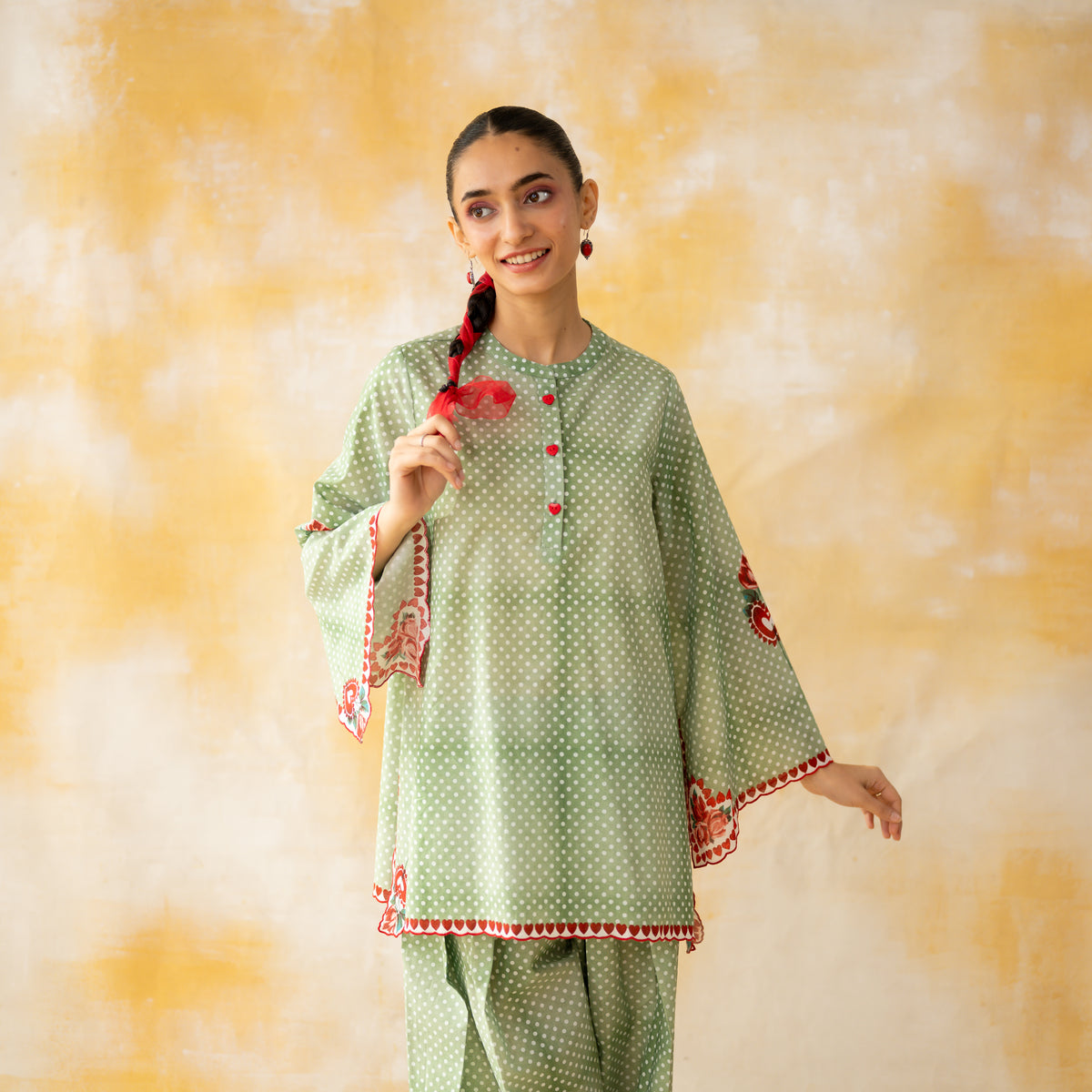 Chameli Mulmul Cotton Farshi Set - Pista