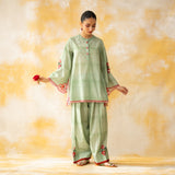 Chameli Mulmul Cotton Farshi Set - Pista
