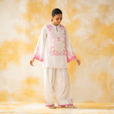 Senorita Hand Embroidered Mulmul Cotton Farshi Set - Baby Pink
