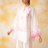 Senorita Hand Embroidered Mulmul Cotton Farshi Set - Baby Pink