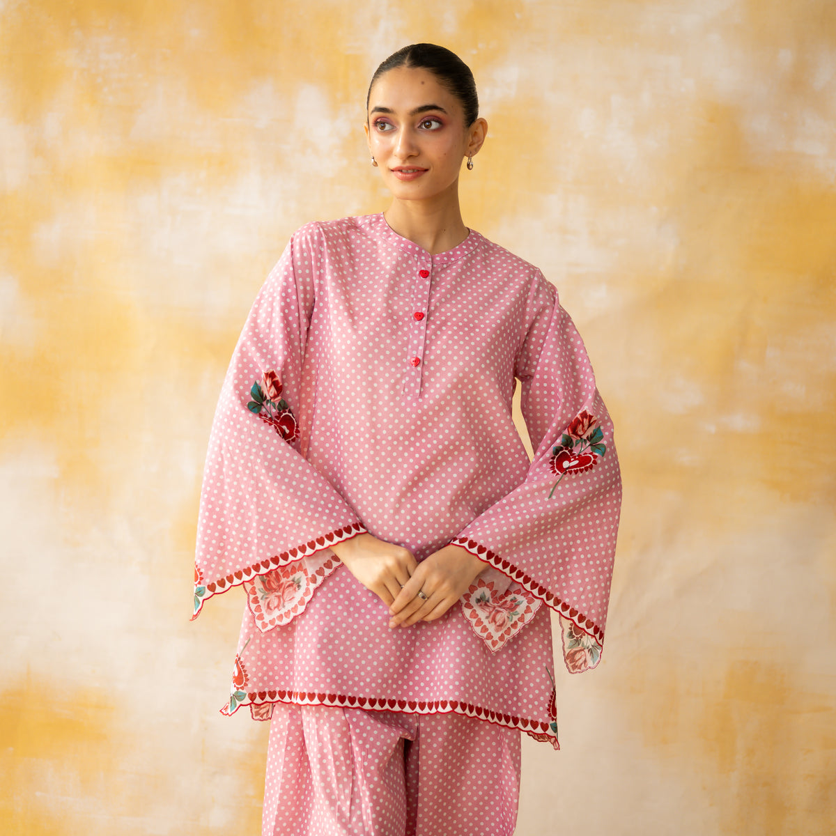 Chameli Mulmul Cotton Farshi Set - Pastel Pink