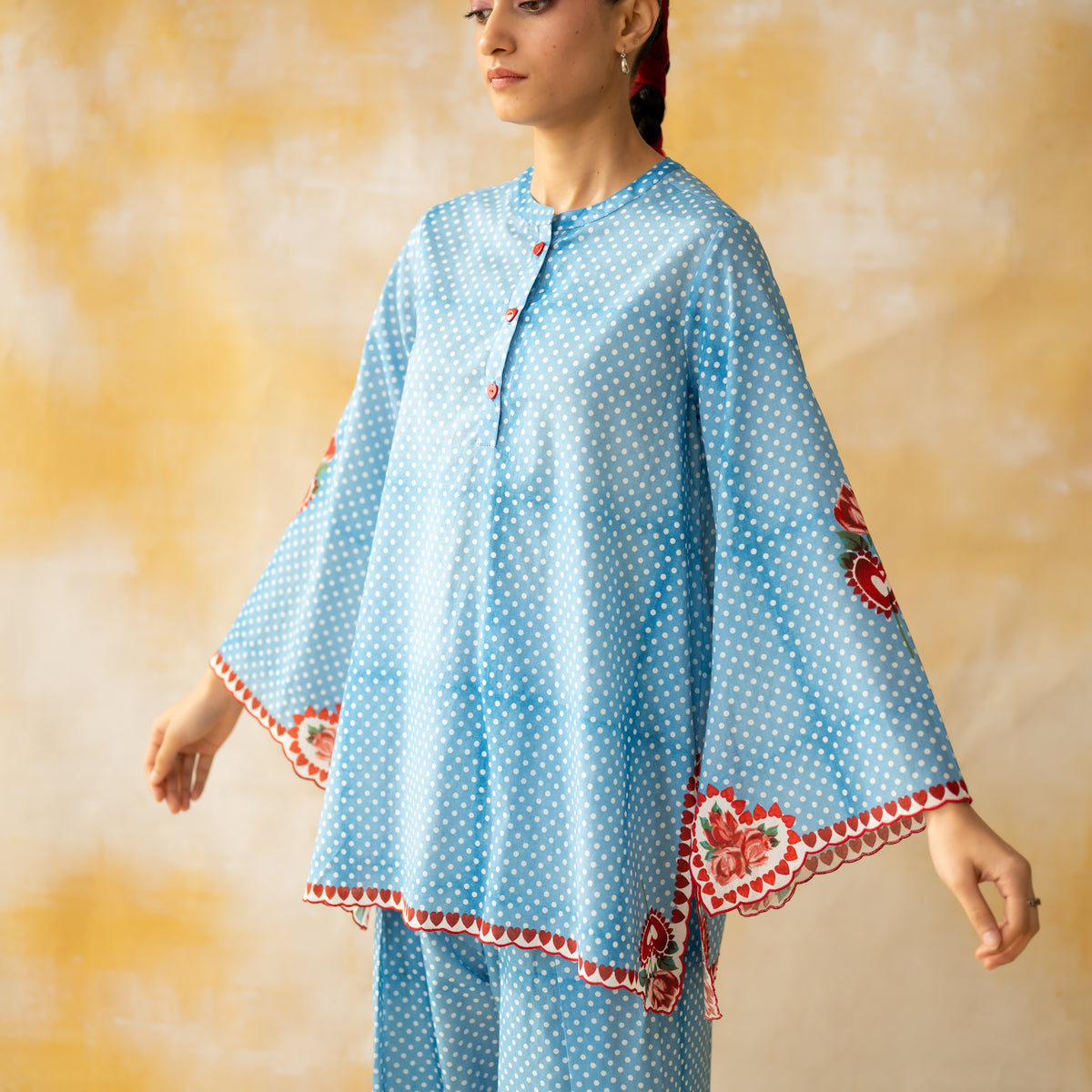 Chameli Mulmul Cotton Farshi Set - Azure