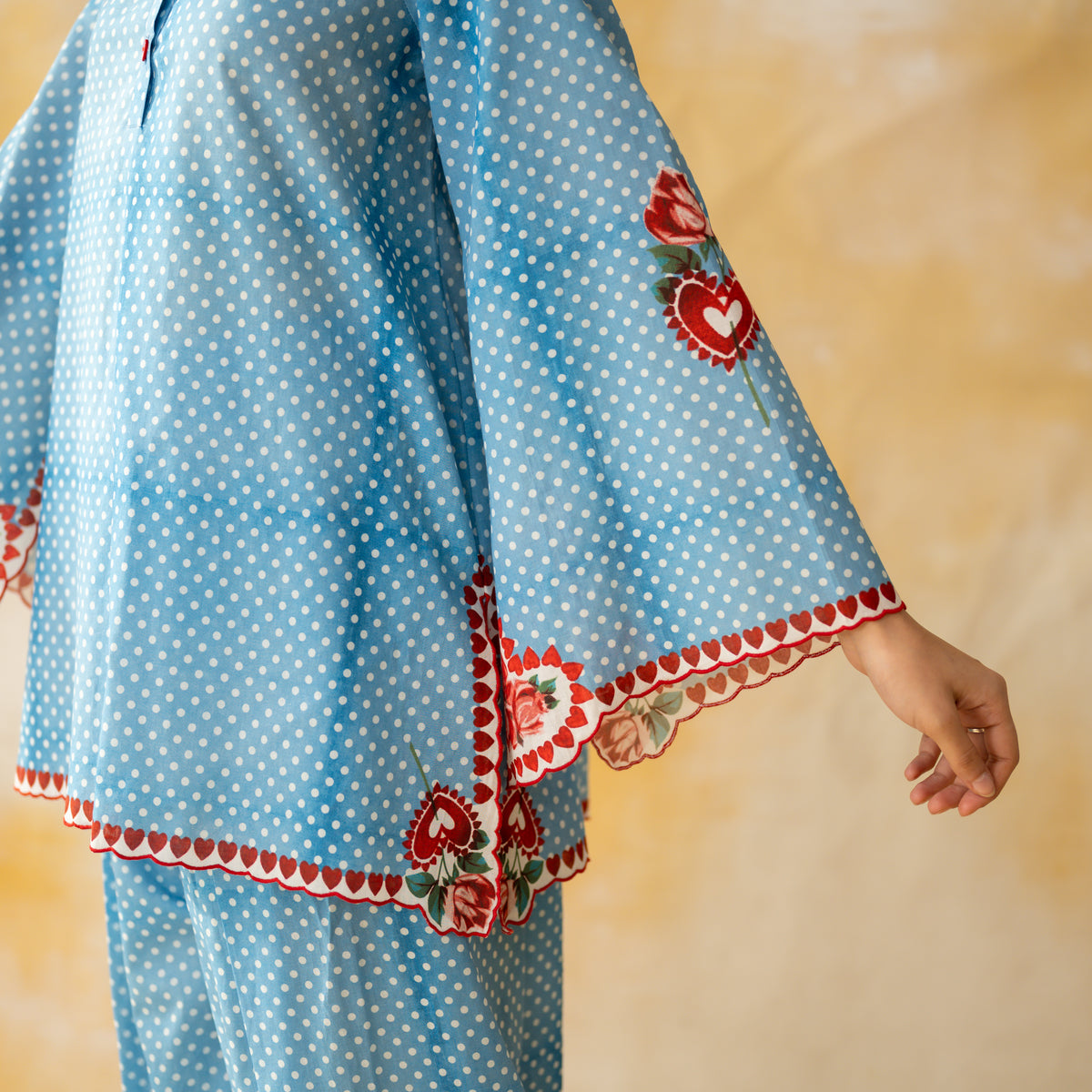 Chameli Mulmul Cotton Farshi Set - Azure