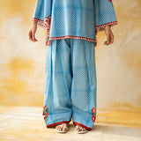 Chameli Mulmul Cotton Farshi Set - Azure