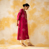 Noora Hand Embroidered Modal Kurta - Magenta