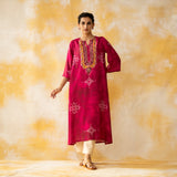 Noora Hand Embroidered Modal Kurta - Magenta