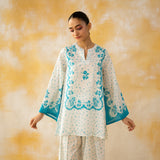 Senorita Hand Embroidered Mulmul Cotton Farshi Set - Phirozi