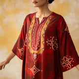 Noora Hand Embroidered Modal Kurta - Red