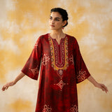 Noora Hand Embroidered Modal Kurta - Red