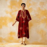 Noora Hand Embroidered Modal Kurta - Red