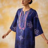 Noora Hand Embroidered Modal Kurta - Ink Blue