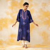 Noora Hand Embroidered Modal Kurta - Ink Blue