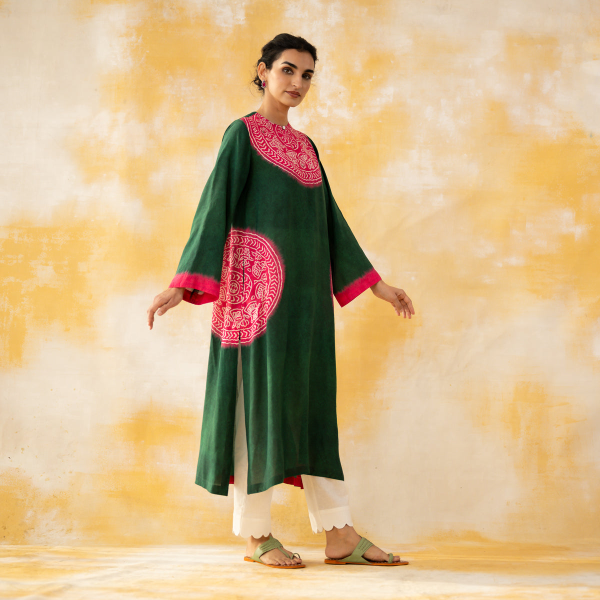 Pitaara Hand Embroidered Modal Kurta - Forest Green
