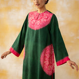 Pitaara Hand Embroidered Modal Kurta - Forest Green