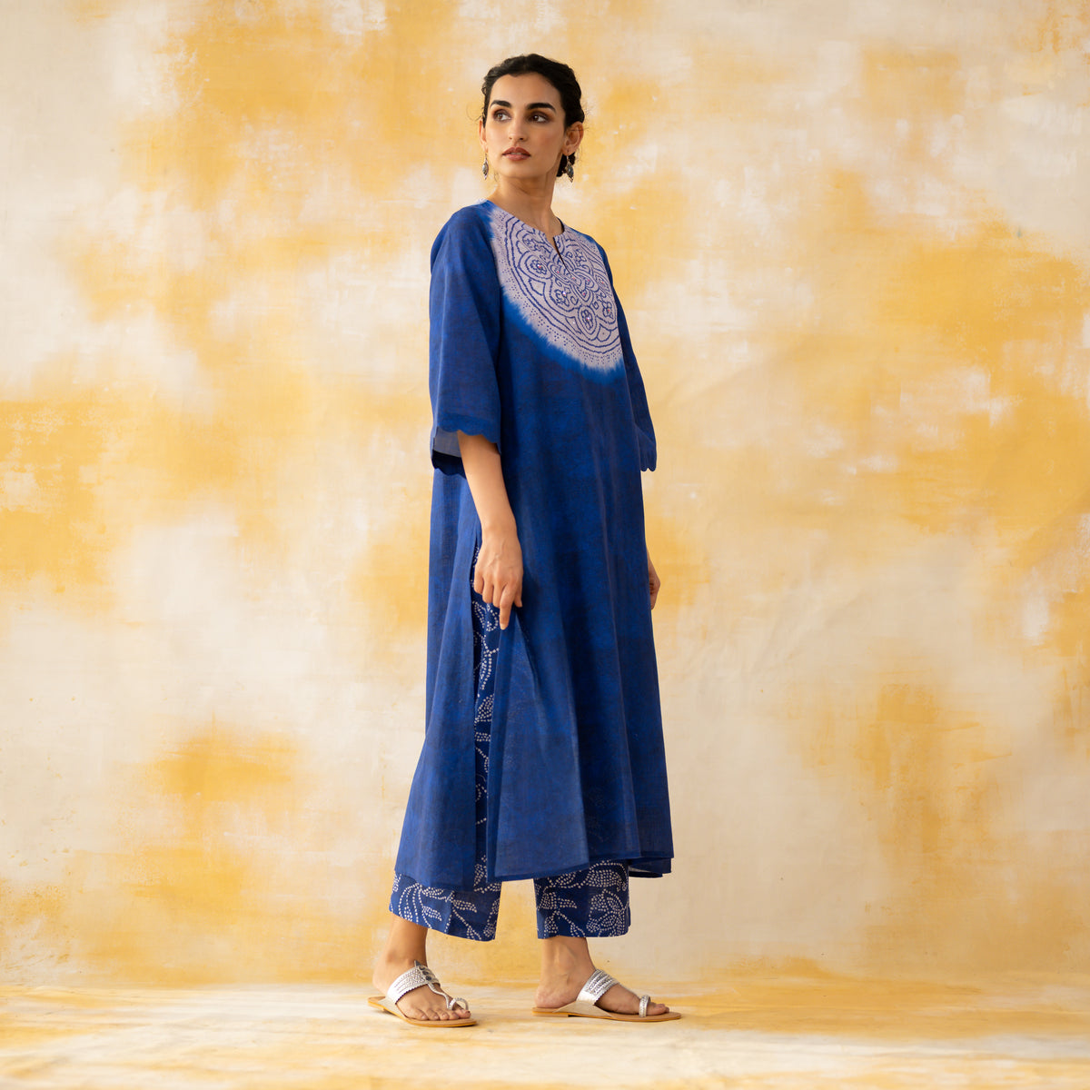 Vamika Hand Embroidered Slub Cotton Kurta Set - Royal Blue