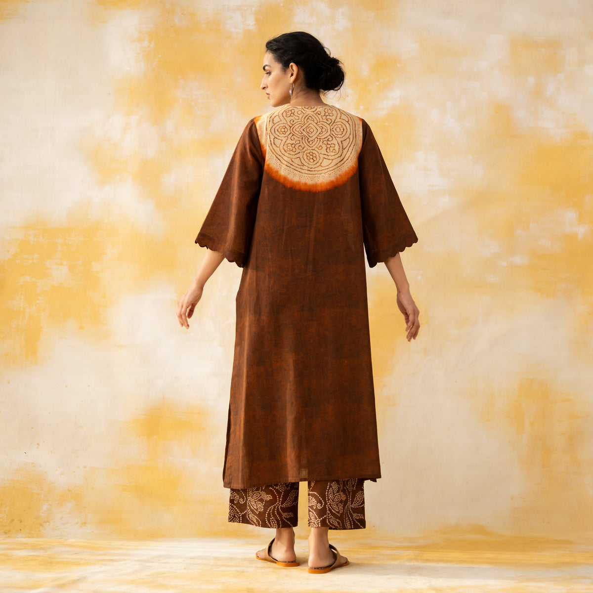 Vamika Hand Embroidered Slub Cotton Kurta Set - Hazelnut Brown