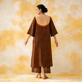 Vamika Hand Embroidered Slub Cotton Kurta Set - Hazelnut Brown