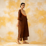 Vamika Hand Embroidered Slub Cotton Kurta Set - Hazelnut Brown