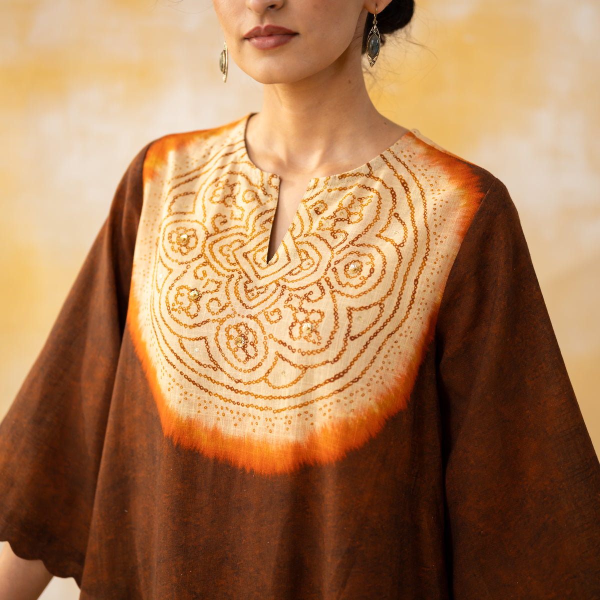 Vamika Hand Embroidered Slub Cotton Kurta Set - Hazelnut Brown