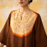 Vamika Hand Embroidered Slub Cotton Kurta Set - Hazelnut Brown