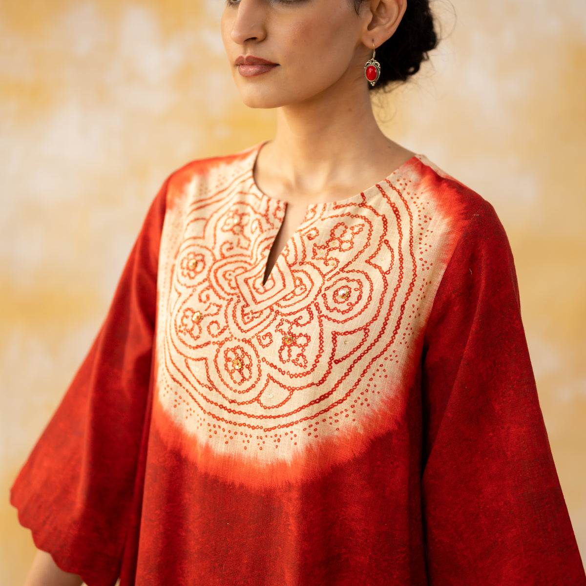 Vamika Hand Embroidered Slub Cotton Kurta Set - Sindoori Red