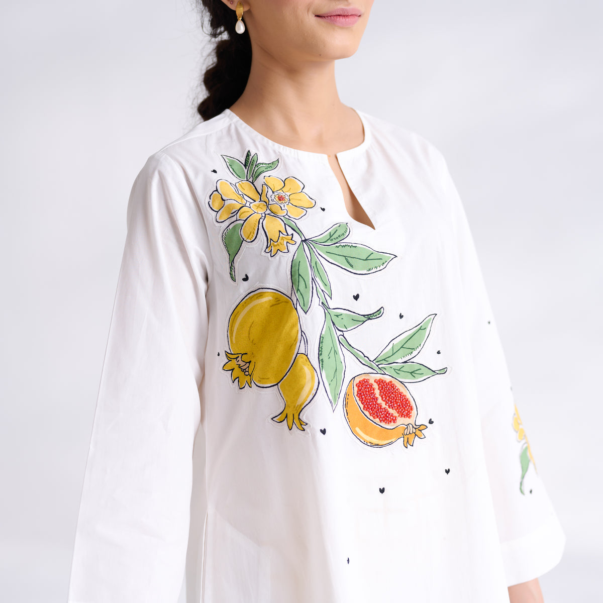Anaar Patchwork Cotton Kurta Set - Yellow