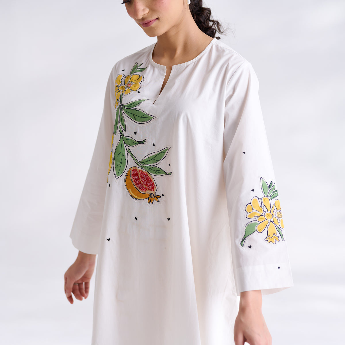 Anaar Patchwork Cotton Kurta Set - Yellow