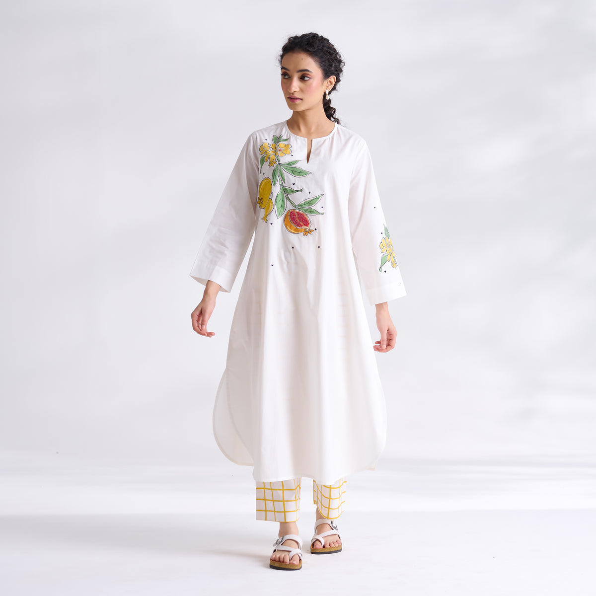 Anaar Patchwork Cotton Kurta Set - Yellow