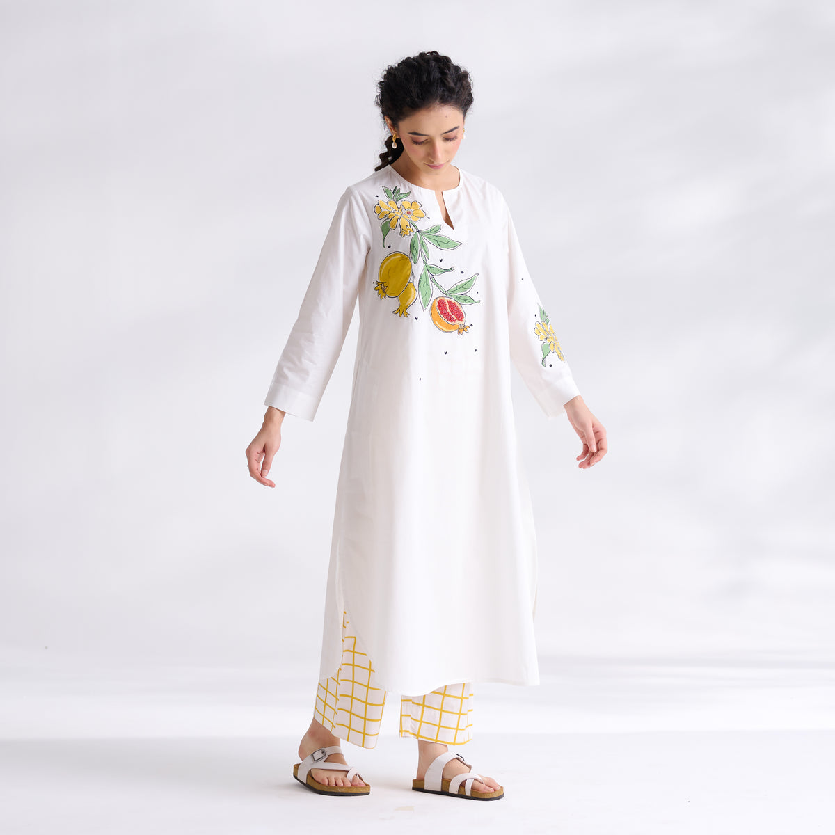 Anaar Patchwork Cotton Kurta Set - Yellow