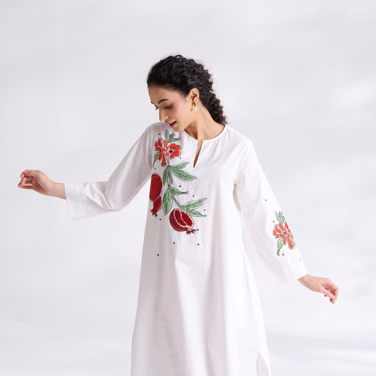 Anaar Patchwork Cotton Kurta Set - Red