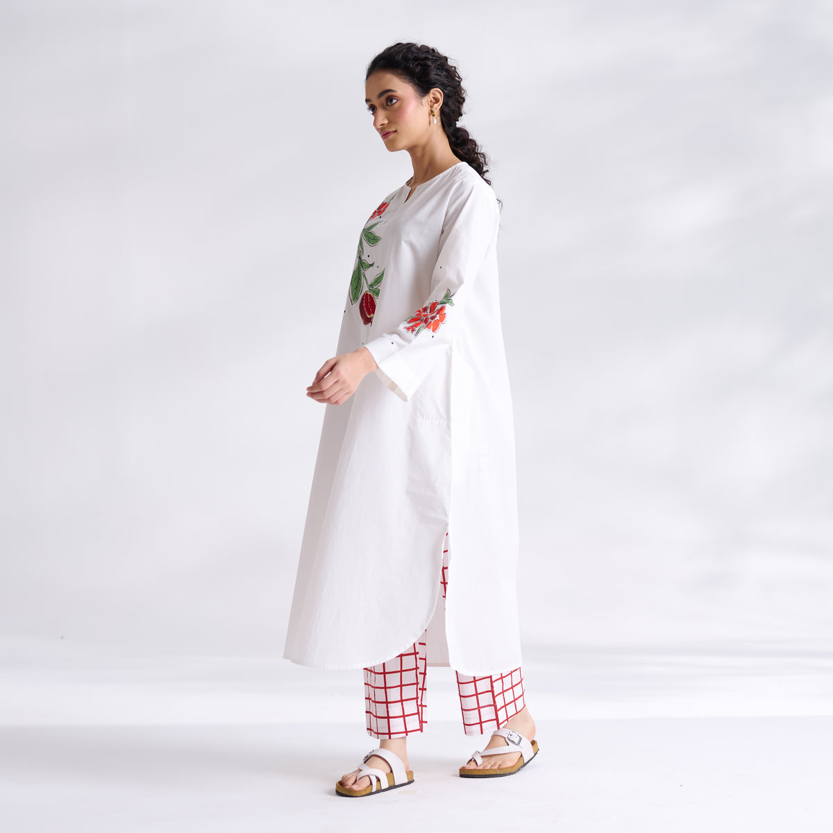 Anaar Patchwork Cotton Kurta Set - Red